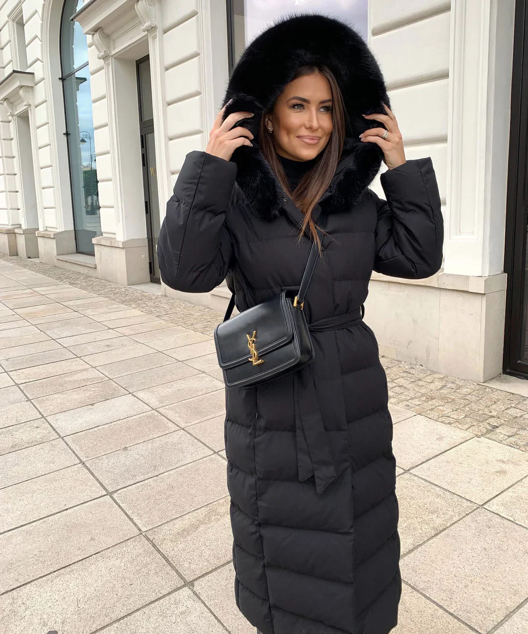 Alyana | Stylish Synthetic Down Winter Jacket with Faux Fur Hood