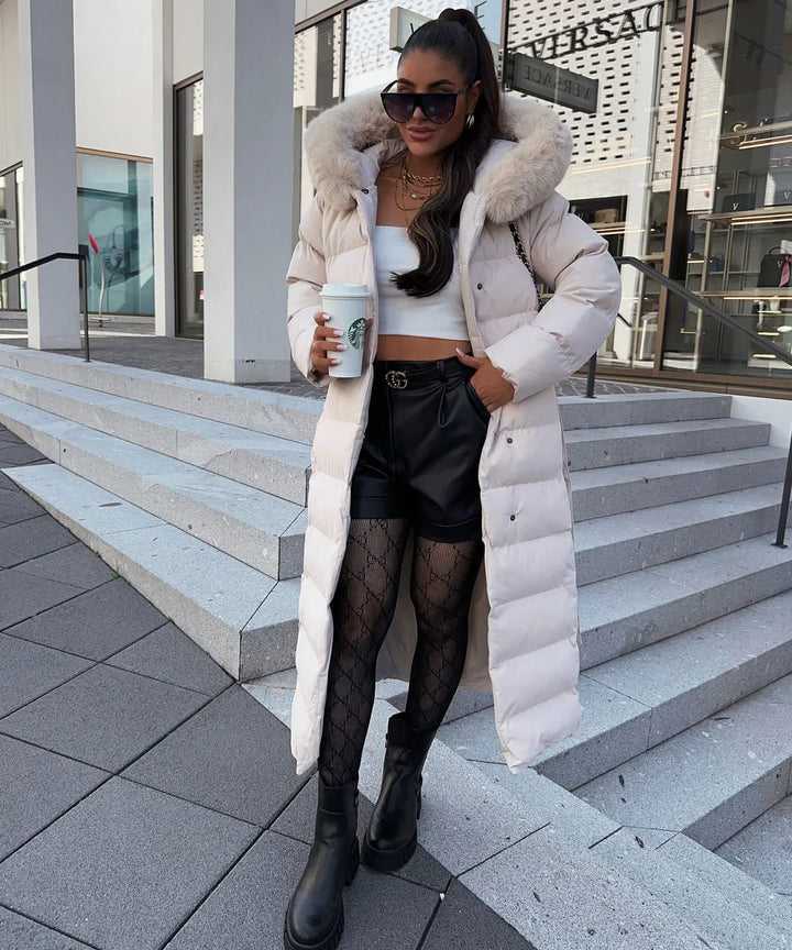 Alyana | Stylish Synthetic Down Winter Jacket with Faux Fur Hood