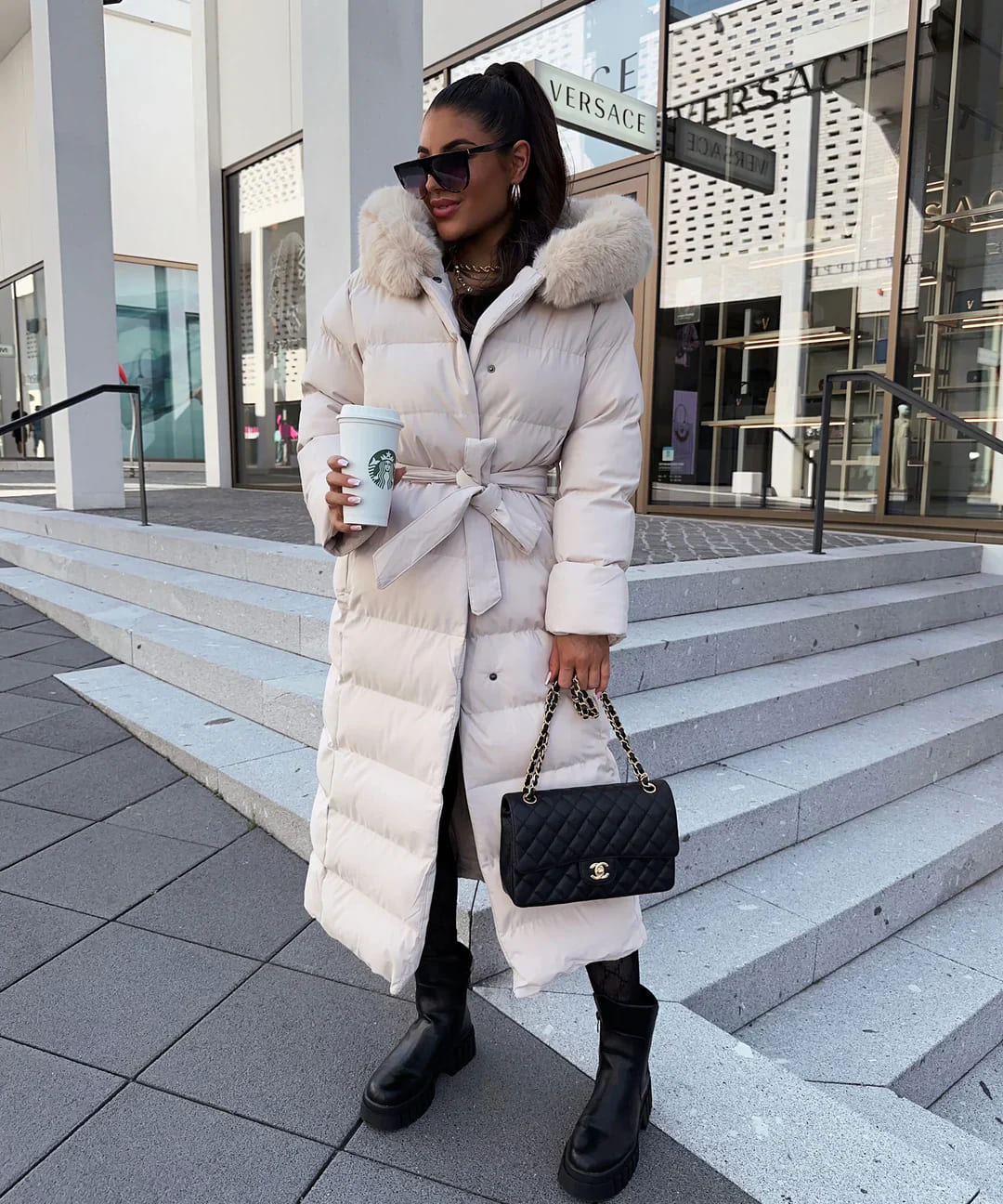 Alyana | Stylish Synthetic Down Winter Jacket with Faux Fur Hood