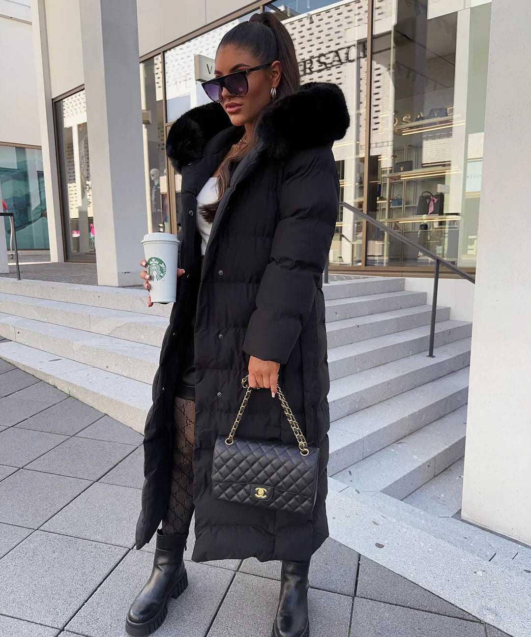 Alyana | Stylish Synthetic Down Winter Jacket with Faux Fur Hood